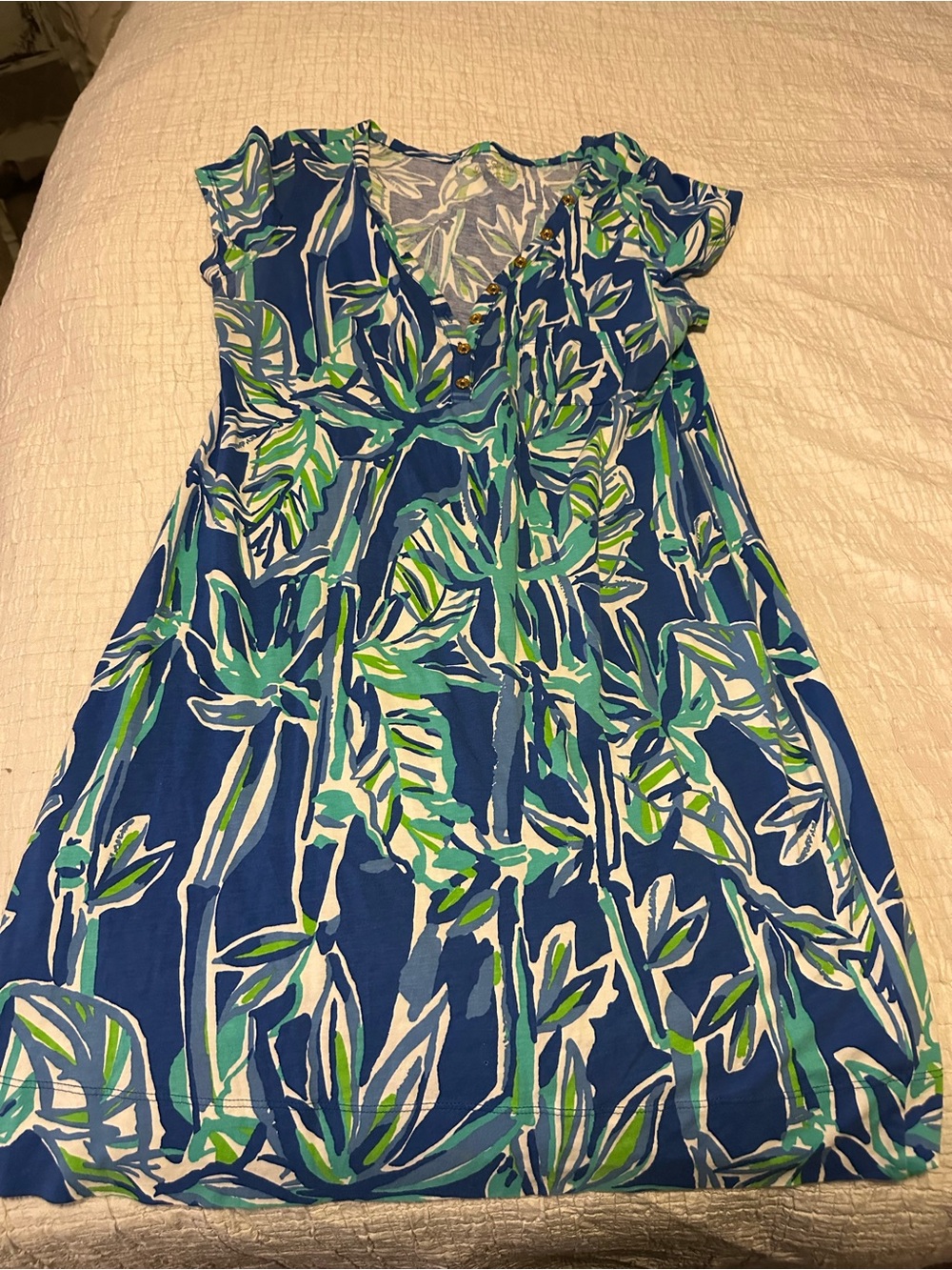 Lilly Pulitzer Blue, Green & White Floral V-Neck Midi Dress